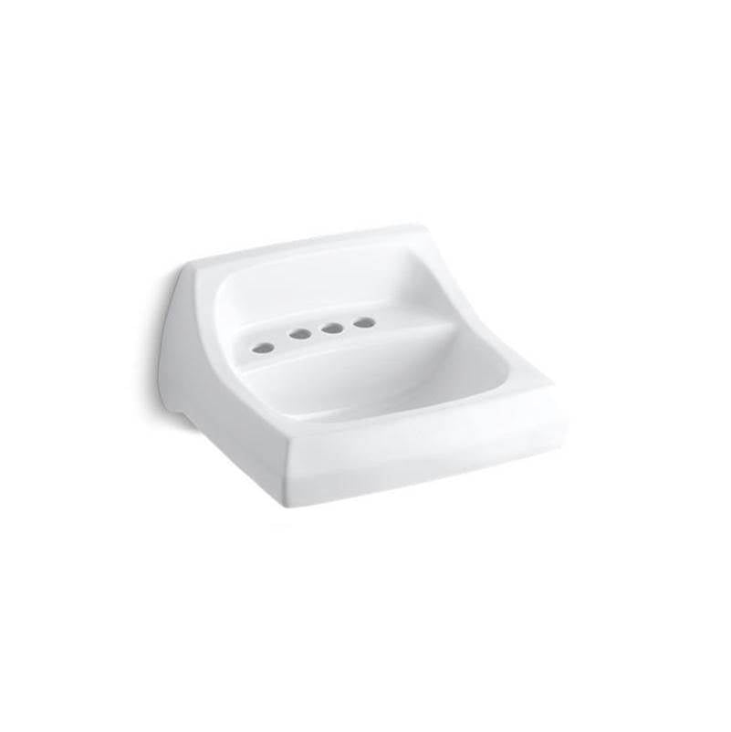 Kingston 21-1/4" x 18-1/8" wall-mount/concealed arm carrier bathroom sink with 4" centerset faucet holes and left-hand soap dispenser hole