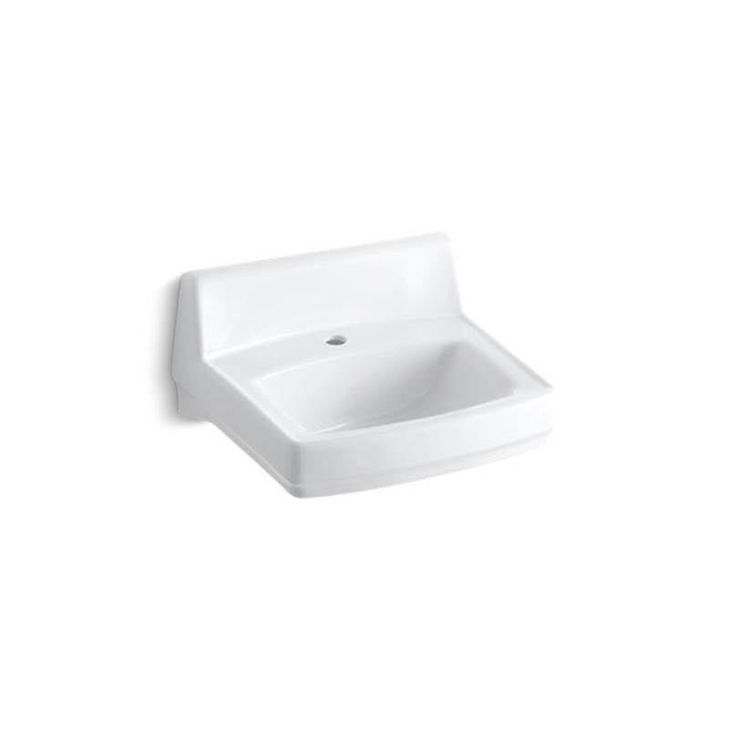 Greenwich 20-3/4" x 18-1/4" wall-mount/concealed arm carrier bathroom sink with single faucet hole, drilled for fixture-supported knee-action valve