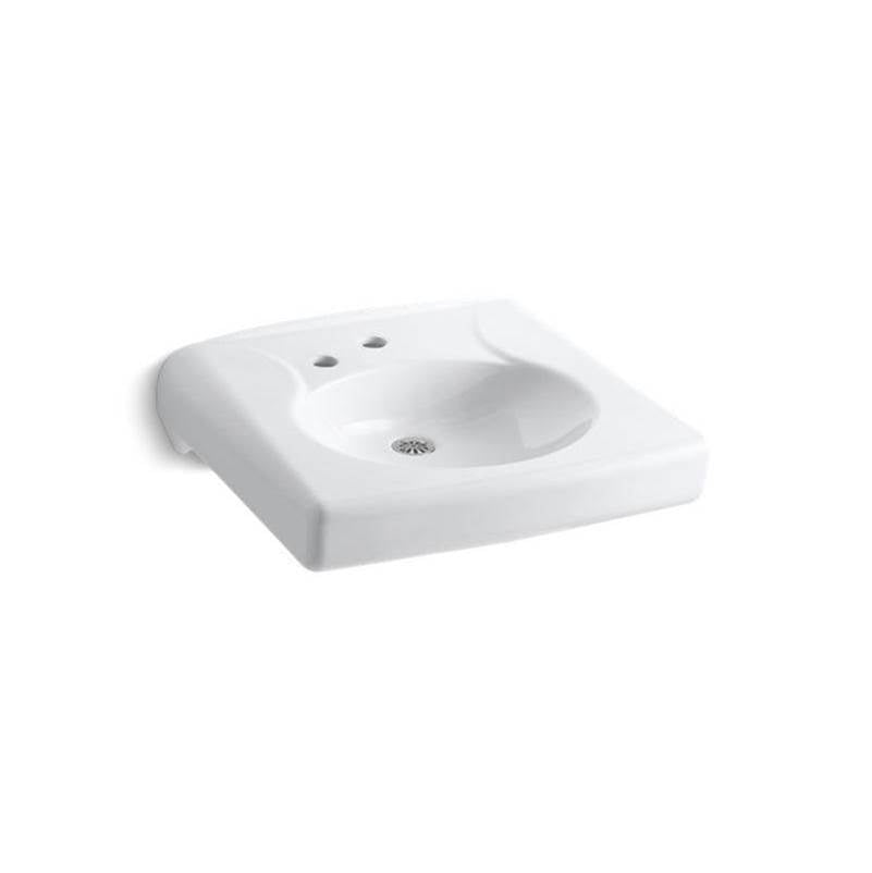 Brenham Wall-mount or concealed carrier arm mount commercial bathroom sink with single faucet hole, no overflow and left-hand soap dispenser hole