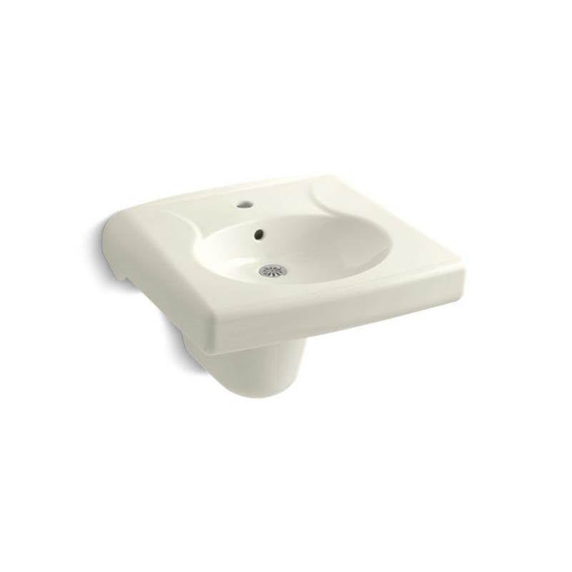 Brenham Wall-mount or concealed carrier arm mount commercial bathroom sink and shroud with single faucet hole