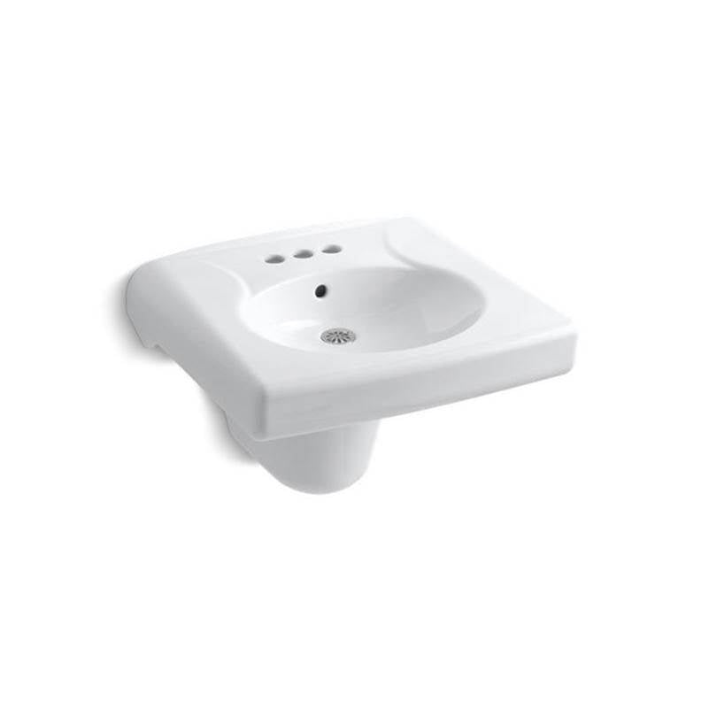 Brenham Wall-mount or concealed carrier arm mount commercial bathroom sink with 4" centerset faucet holes and shroud