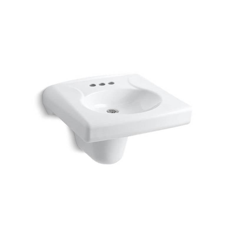 Brenham Wall-mount or concealed carrier arm mount commercial bathroom sink with 4" centerset faucet holes and shroud