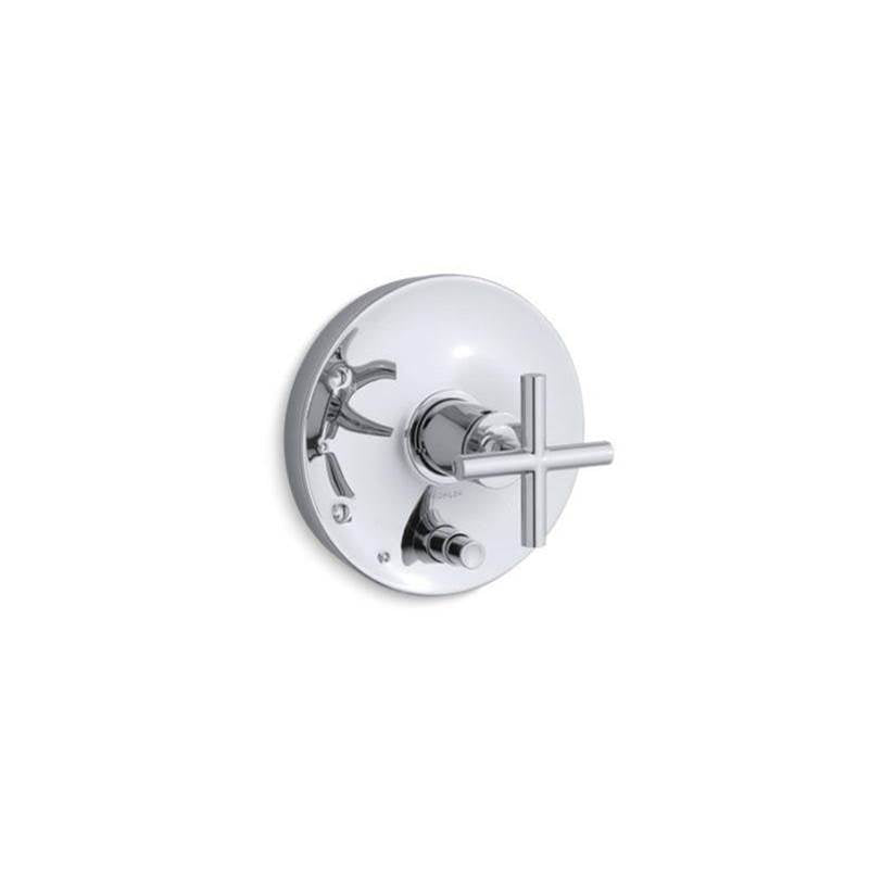 Purist  Rite-Temp  valve trim with push-button diverter and cross handle