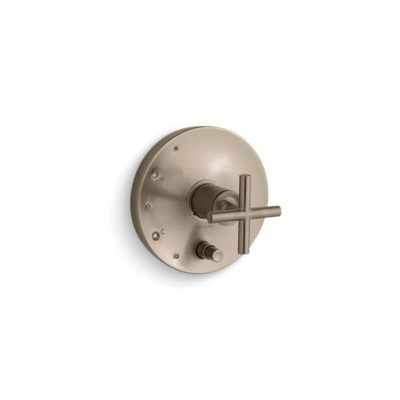 Purist  Rite-Temp  valve trim with push-button diverter and cross handle