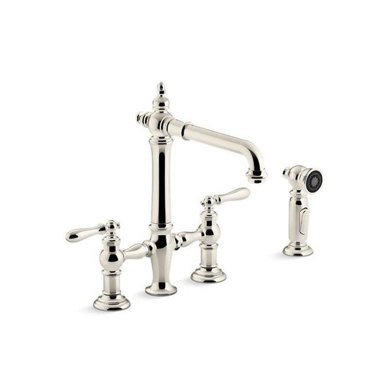 Artifacts  Two-hole bridge kitchen sink faucet with side sprayer