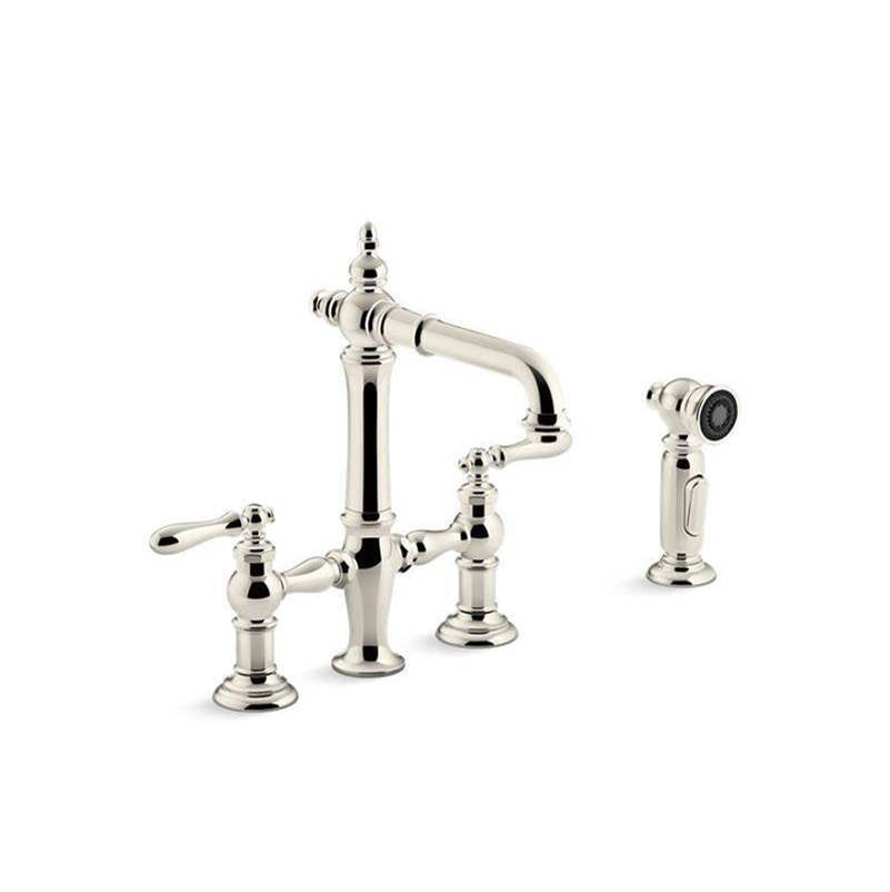 Artifacts  Two-hole bridge bar sink faucet with side sprayer