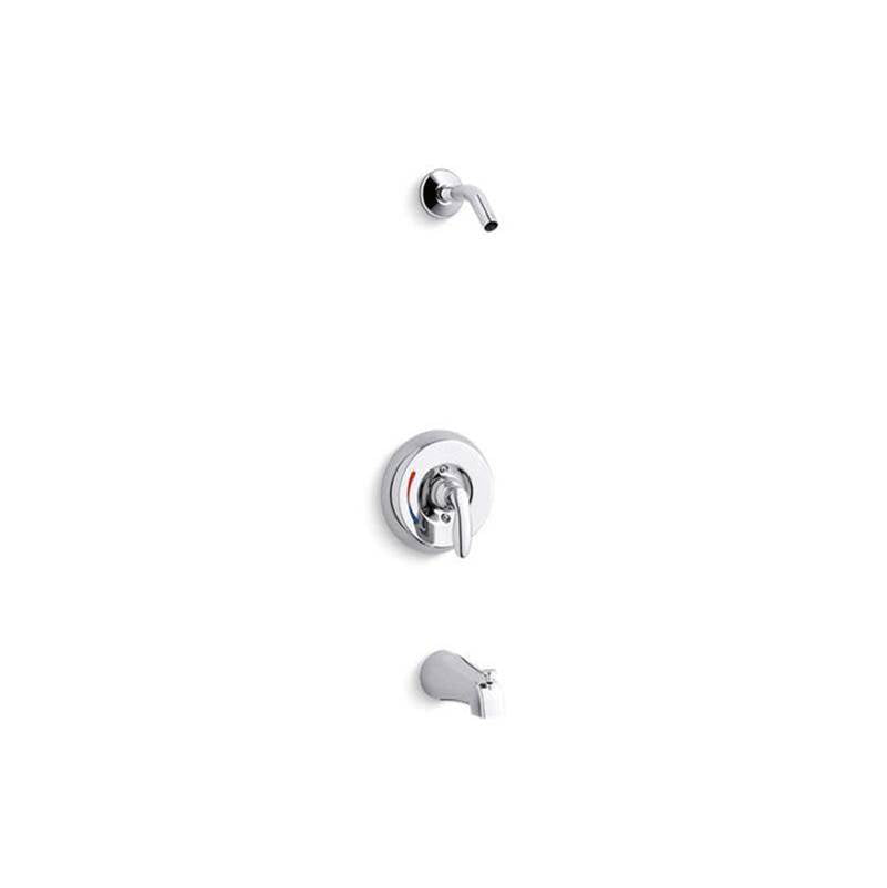 Coralais  bath and shower valve trim with lever handle, red/blue indexing and NPT spout, less showerhead, project pack