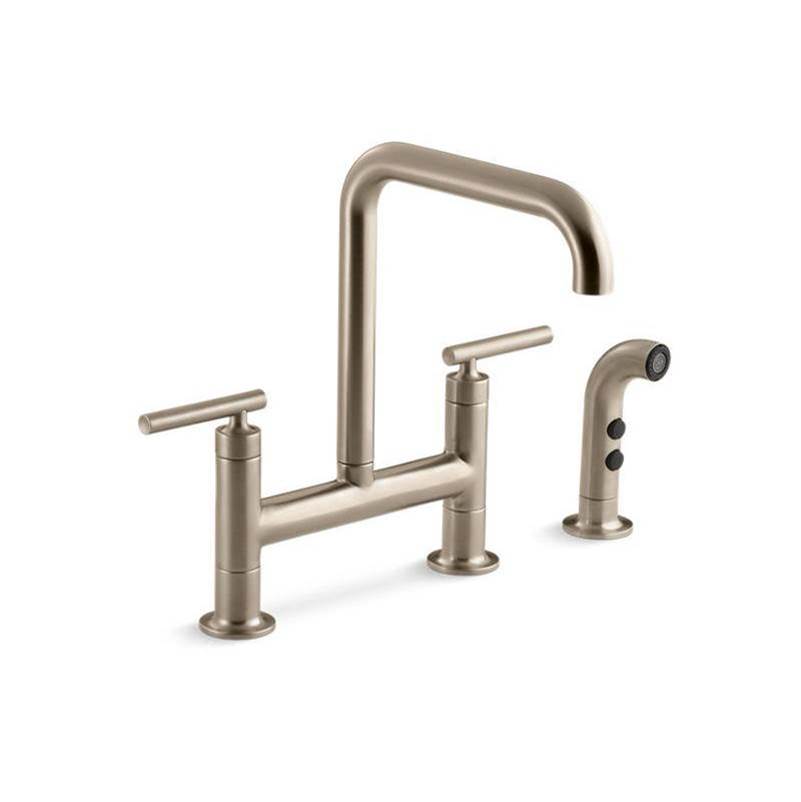 Purist  Two-hole bridge kitchen sink faucet with side sprayer