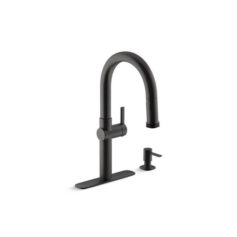 Pull-down kitchen sink faucet with two-function sprayhead