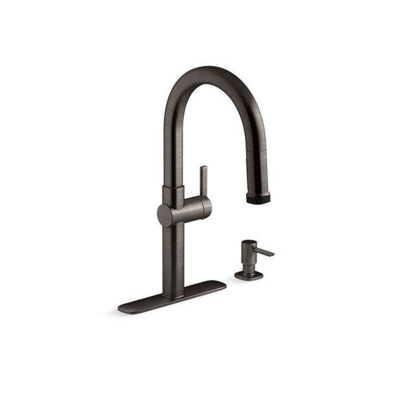 Pull-down kitchen sink faucet with two-function sprayhead