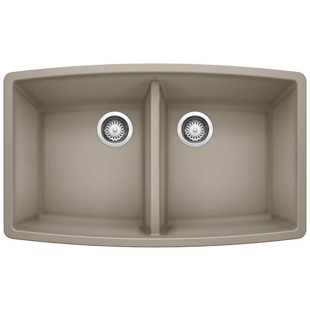 Performa SILGRANIT 33" 50/50 Double Bowl Undermount Kitchen Sink - Coal Black