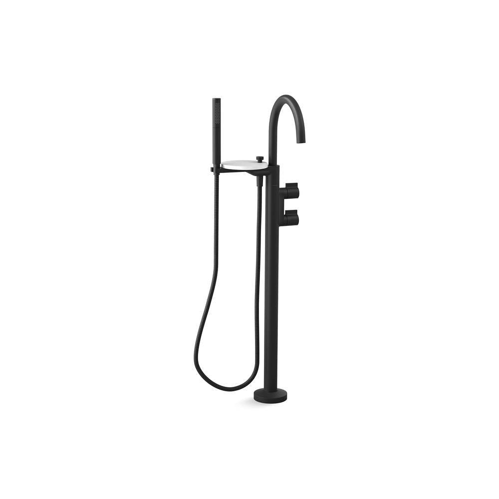 Components  Floor-mount bath filler trim with lever handles and handshower