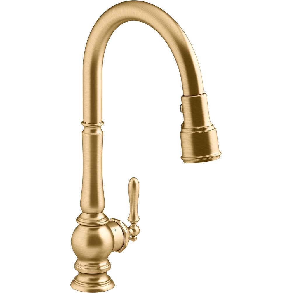 Artifacts  Touchless pull-down kitchen sink faucet with three-function sprayhead