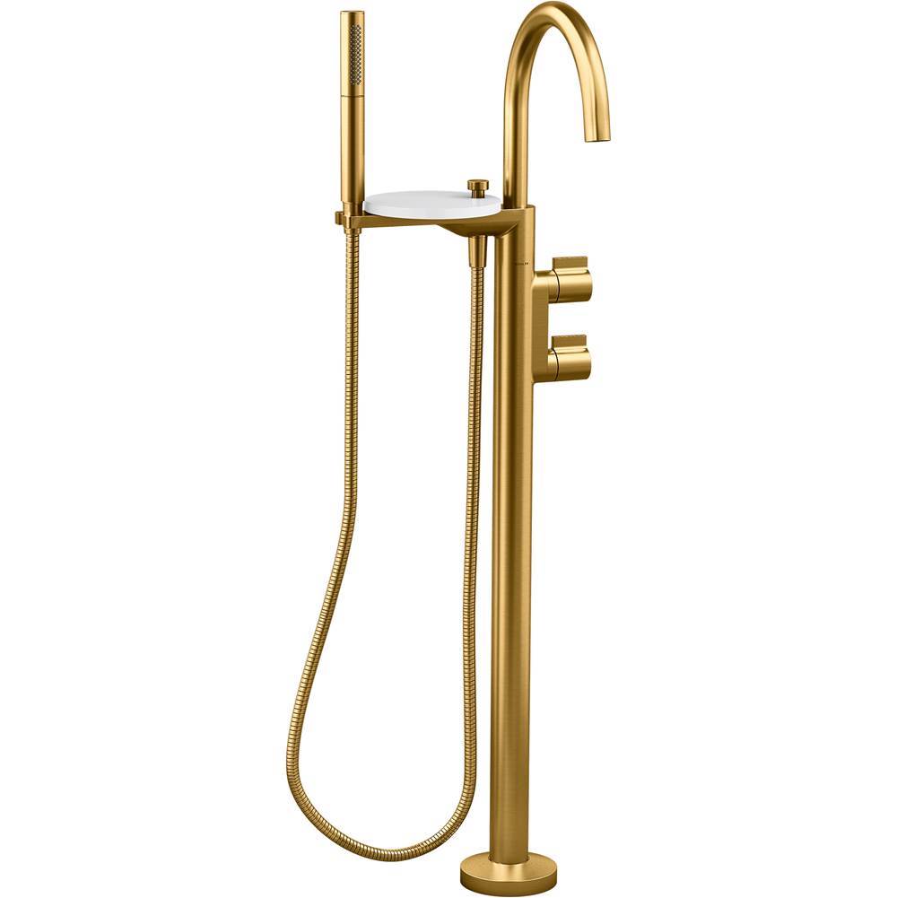 Components  Floor-mount bath filler trim with lever handles and handshower
