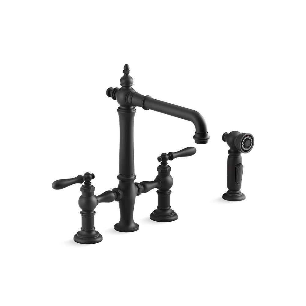 Artifacts  Two-hole bridge kitchen sink faucet with side sprayer
