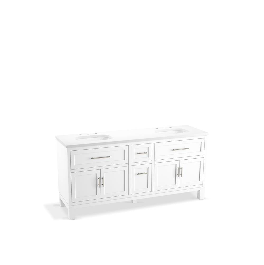 Quo  72" bathroom vanity cabinet with sinks and quartz top