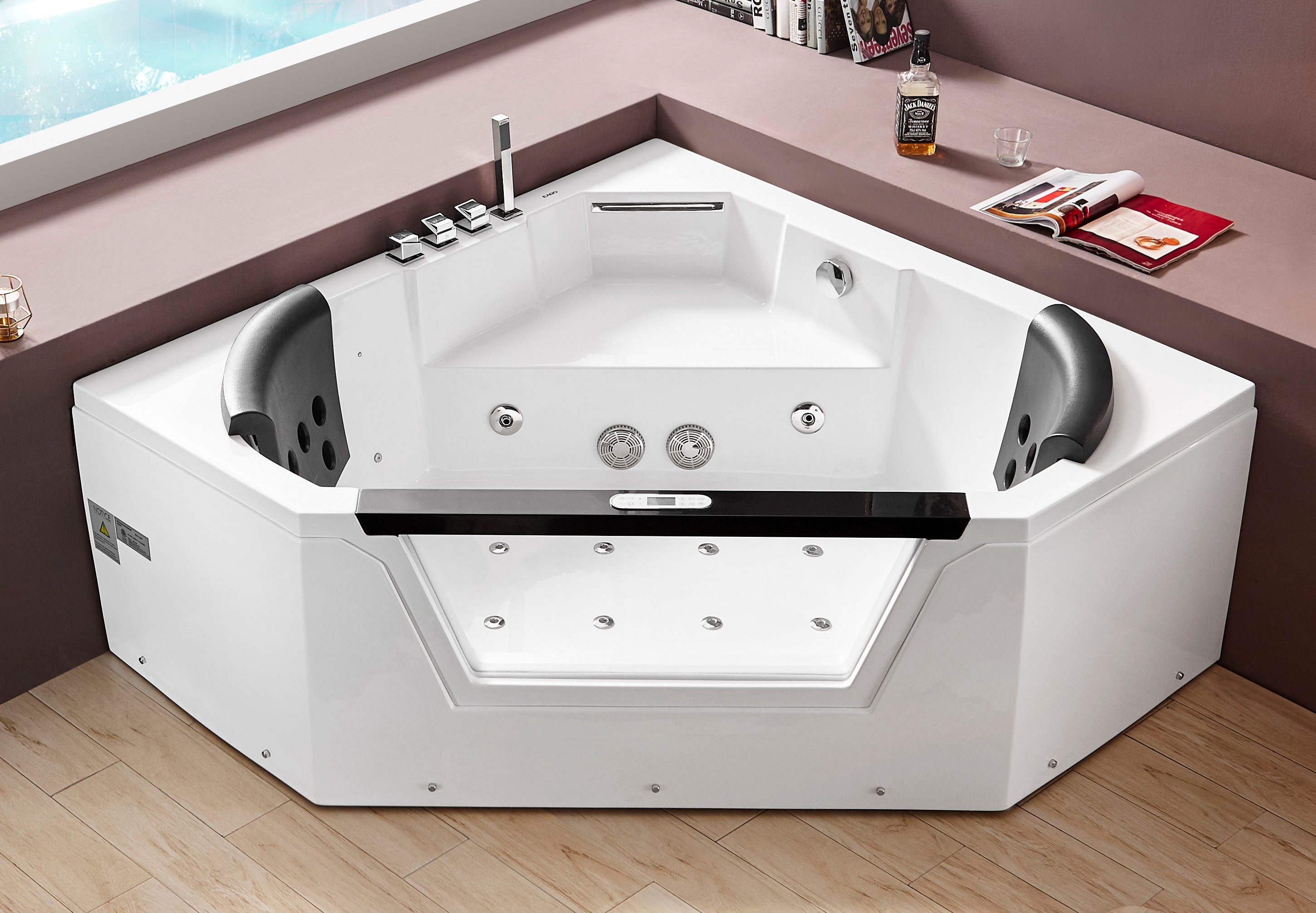 Corner Acrylic Whirlpool Bathtub For Two