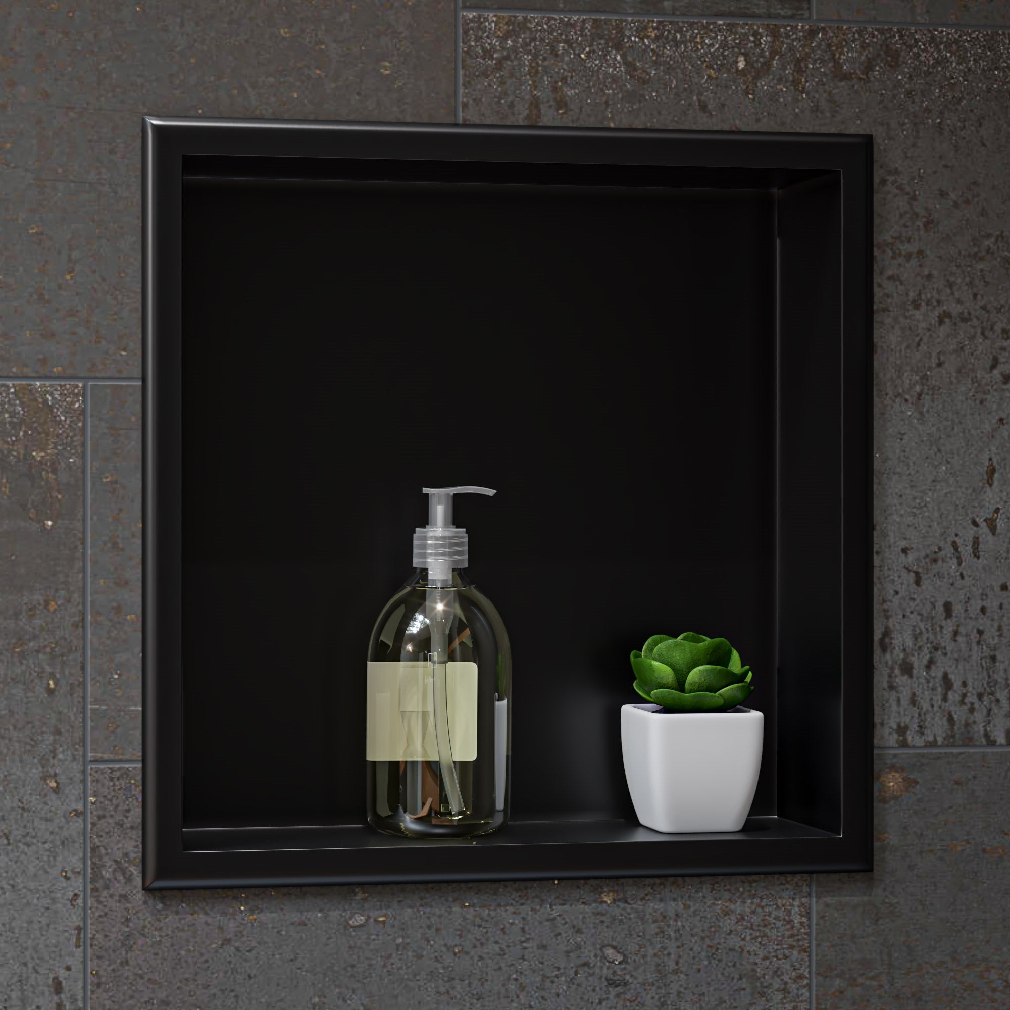 Brushed Black Pvd Steel Square Single Shelf Shower Niche
