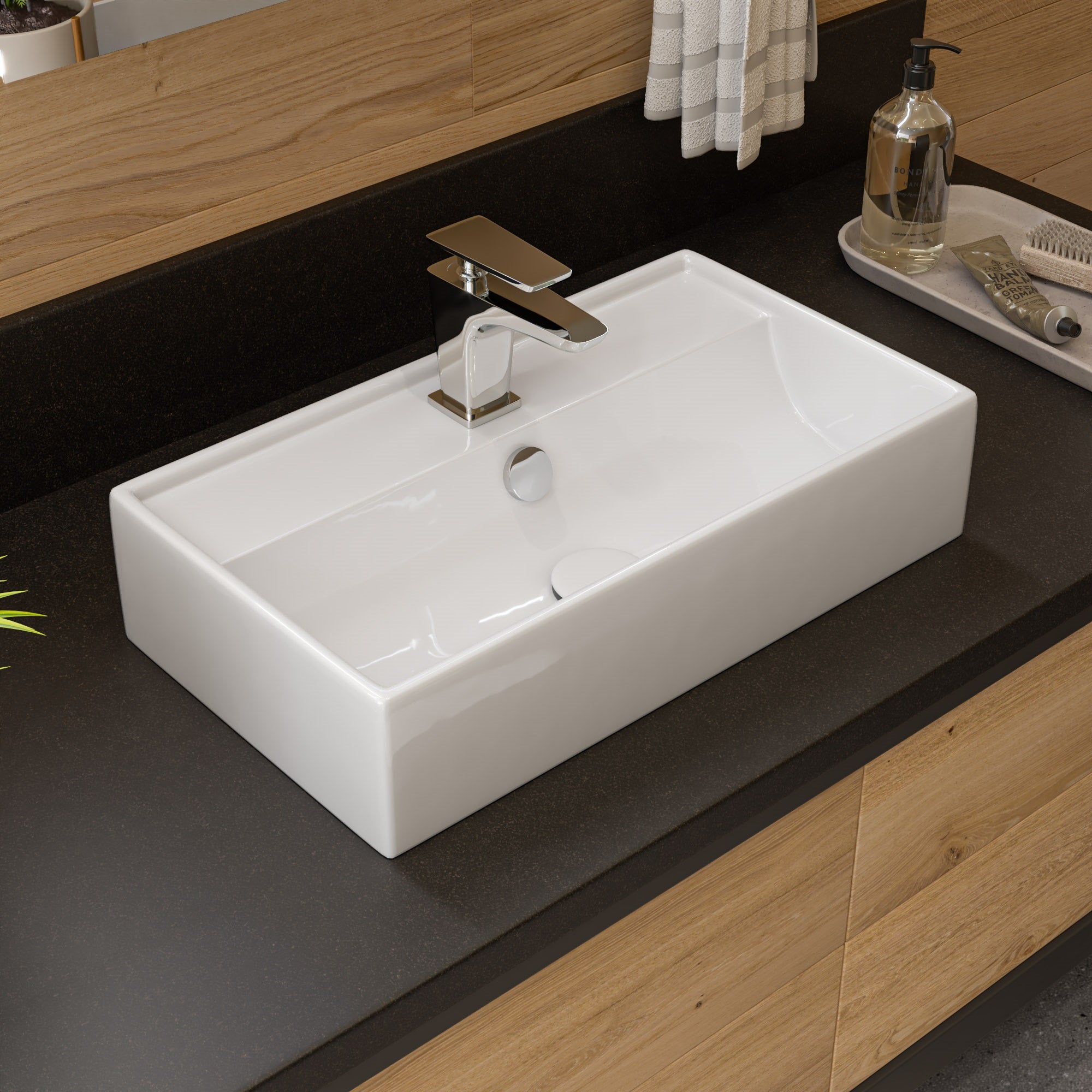 Wall Mounted Ceramic Sink With Faucet Hole