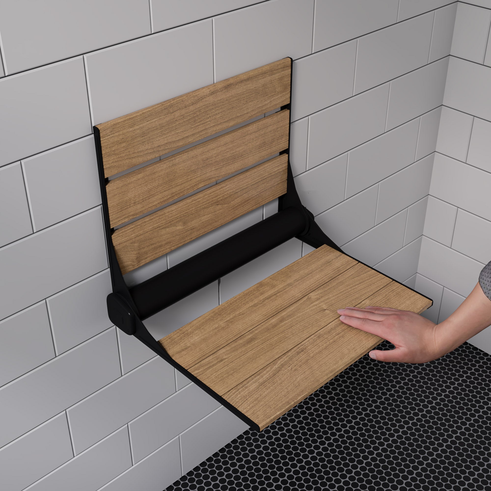 Wide Foldable Teak Shower Seat With Backrest