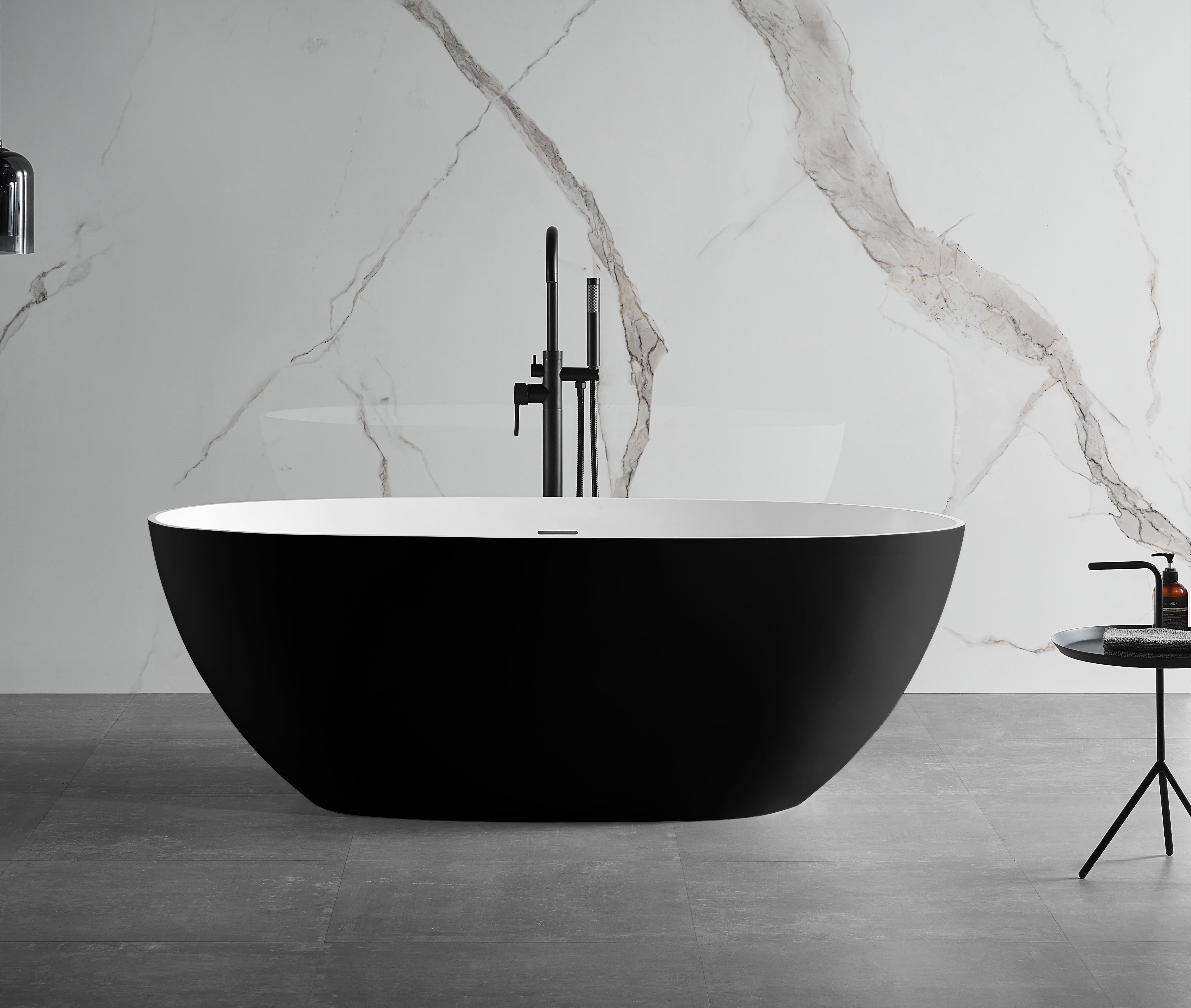 White Matte Oval Solid Surface Resin Soaking Bathtub