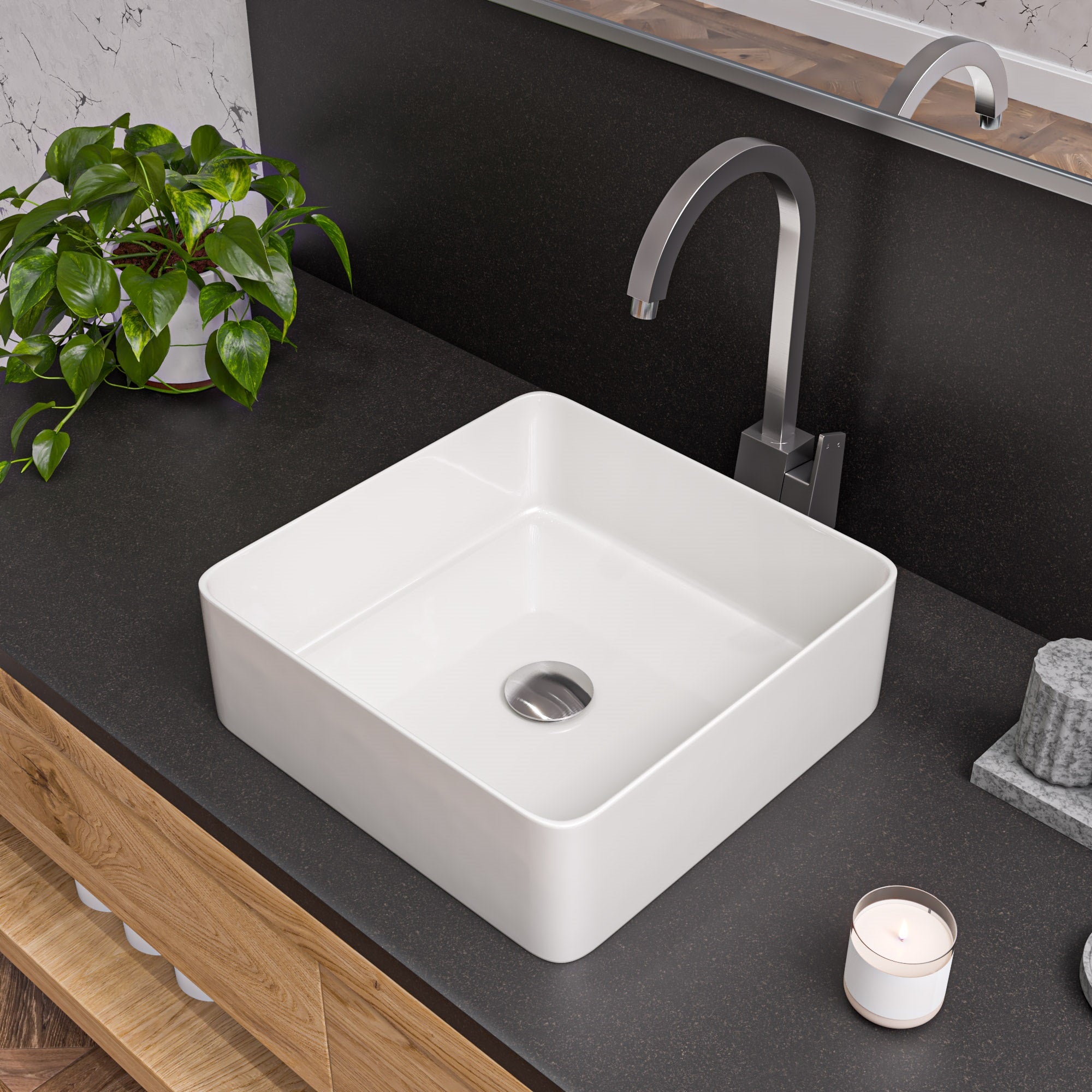 Square Above Mount Ceramic Sink