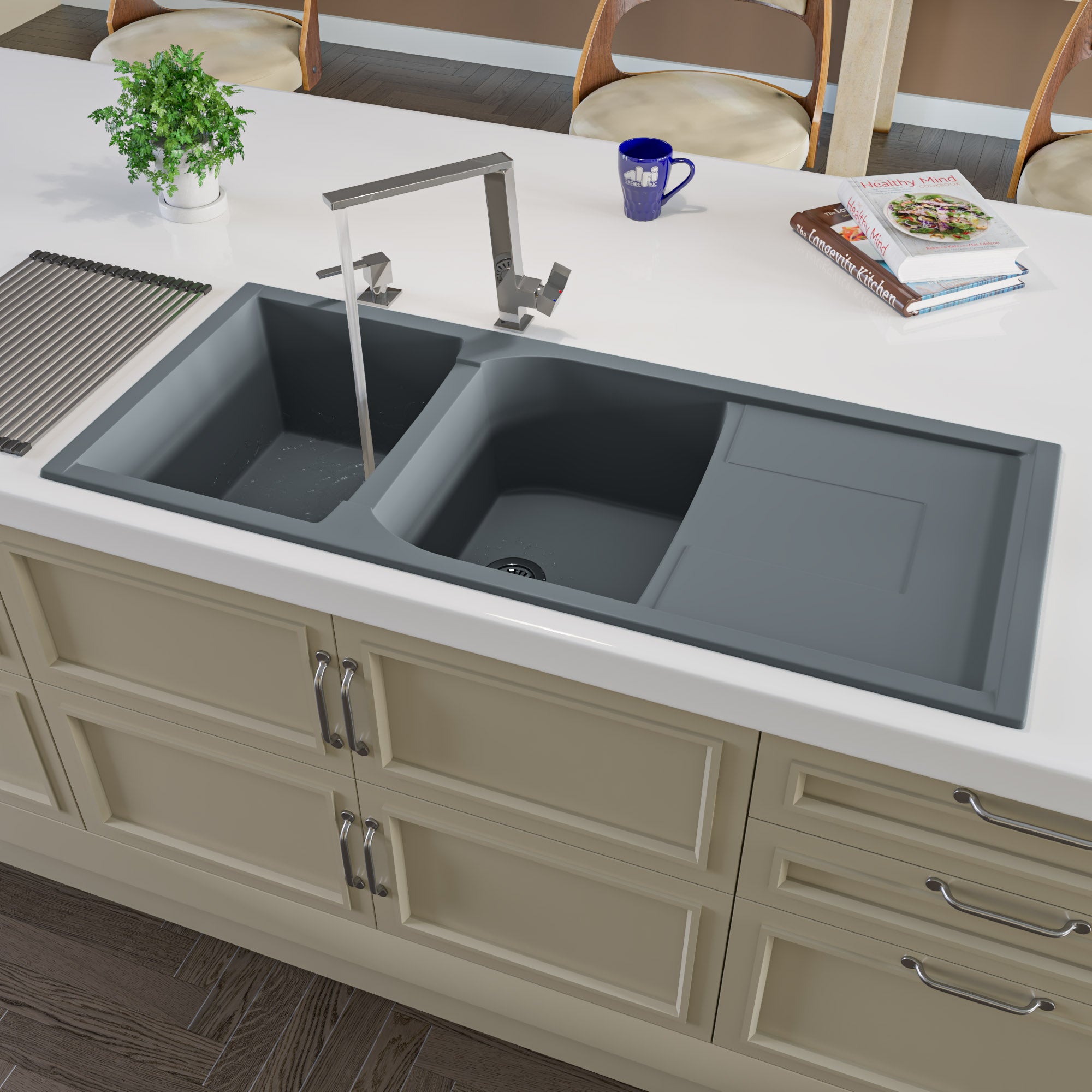 Bowl Granite Composite Kitchen Sink With Drainboard