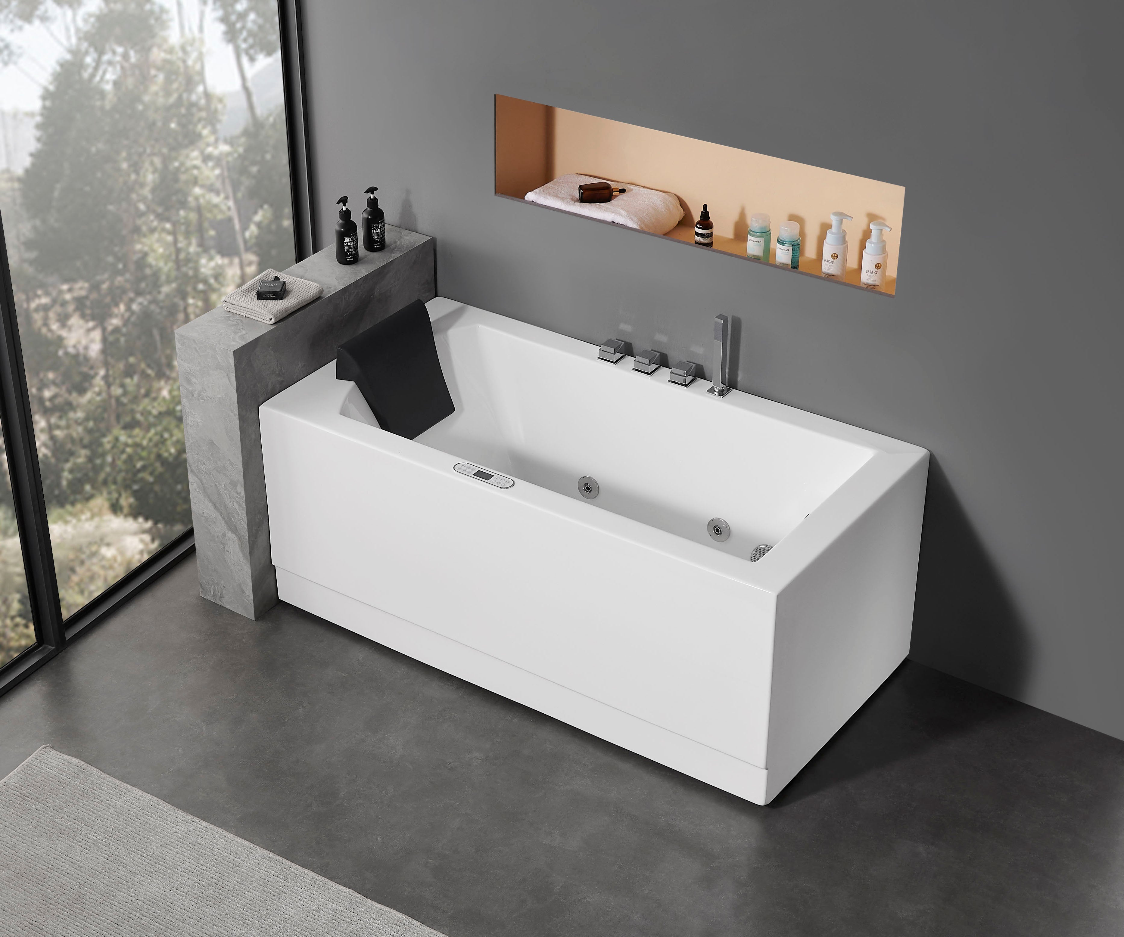 White Rectangular Whirlpool Bathtub W Fixtures