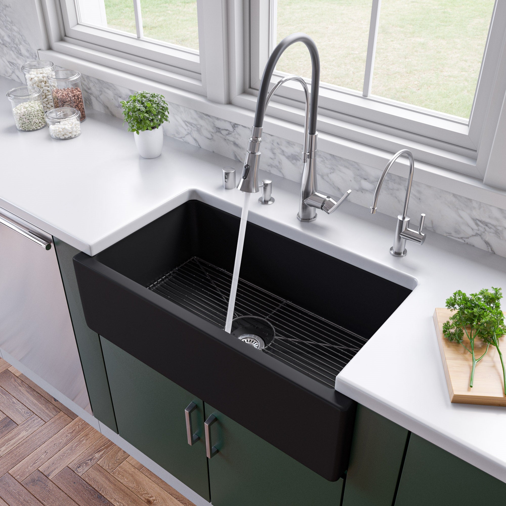 Reversible Smooth / Fluted Single Bowl Fireclay Farm Sink
