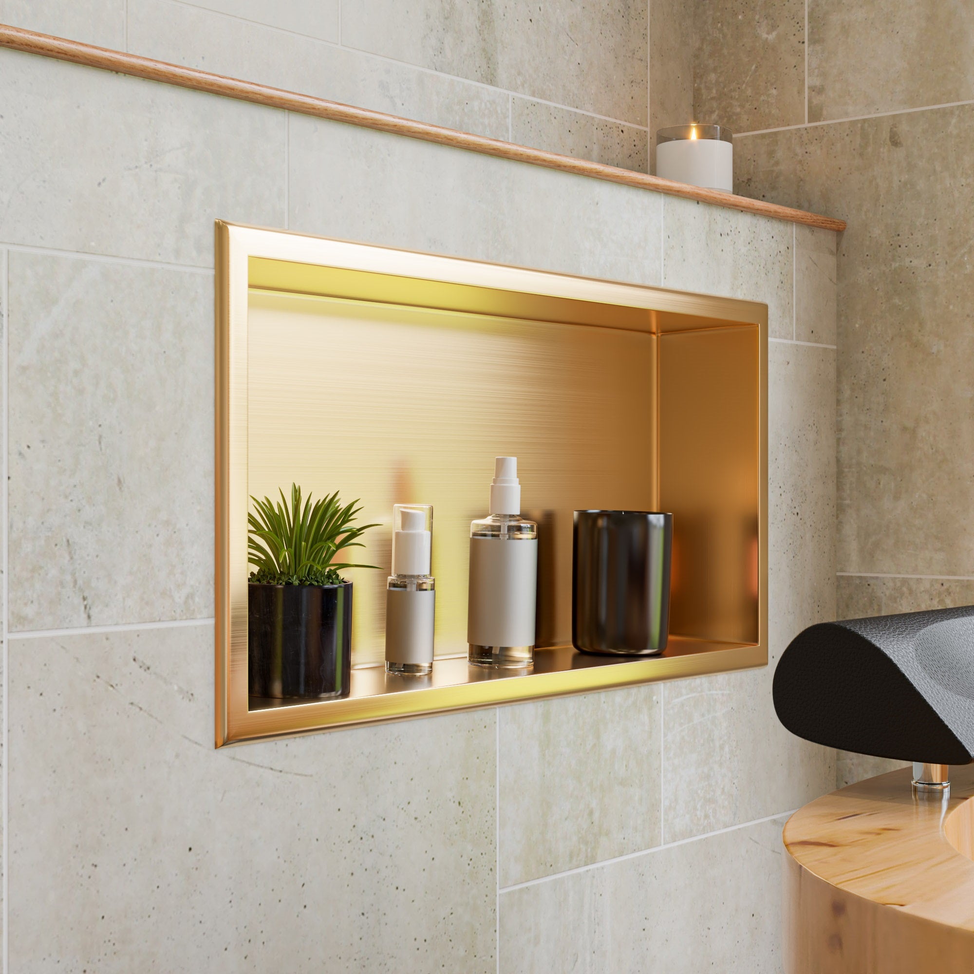 Brushed Gold Pvd Stainless Steel Horizontal Single Shelf Shower