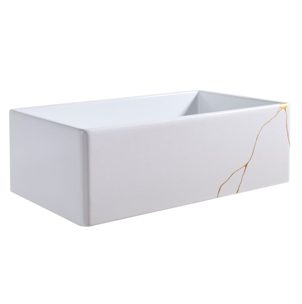 Thompson Traders KSA-KINT-GOLD Kintsugi Gold Kitchen Sink in Fireclay with 23-Carat Gold