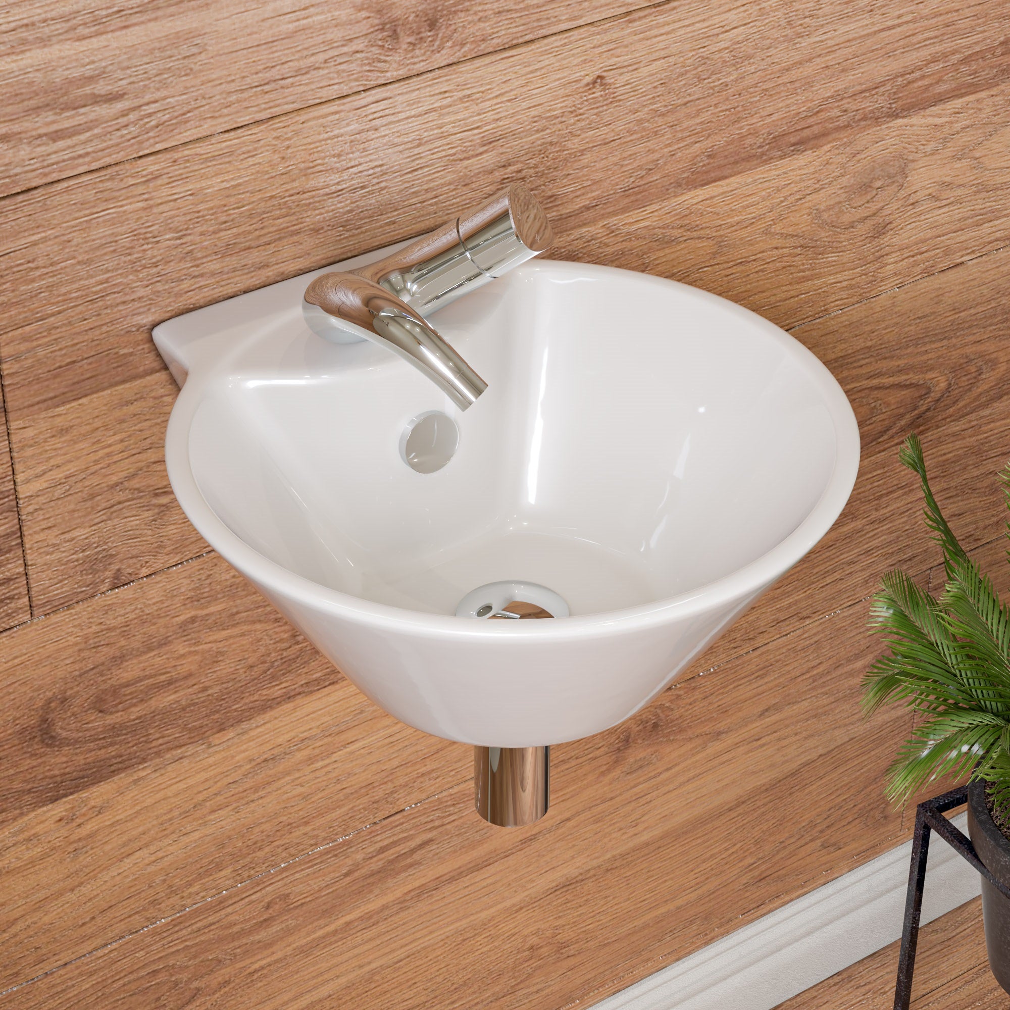 Wall Mounted Ceramic Sink With Faucet Hole