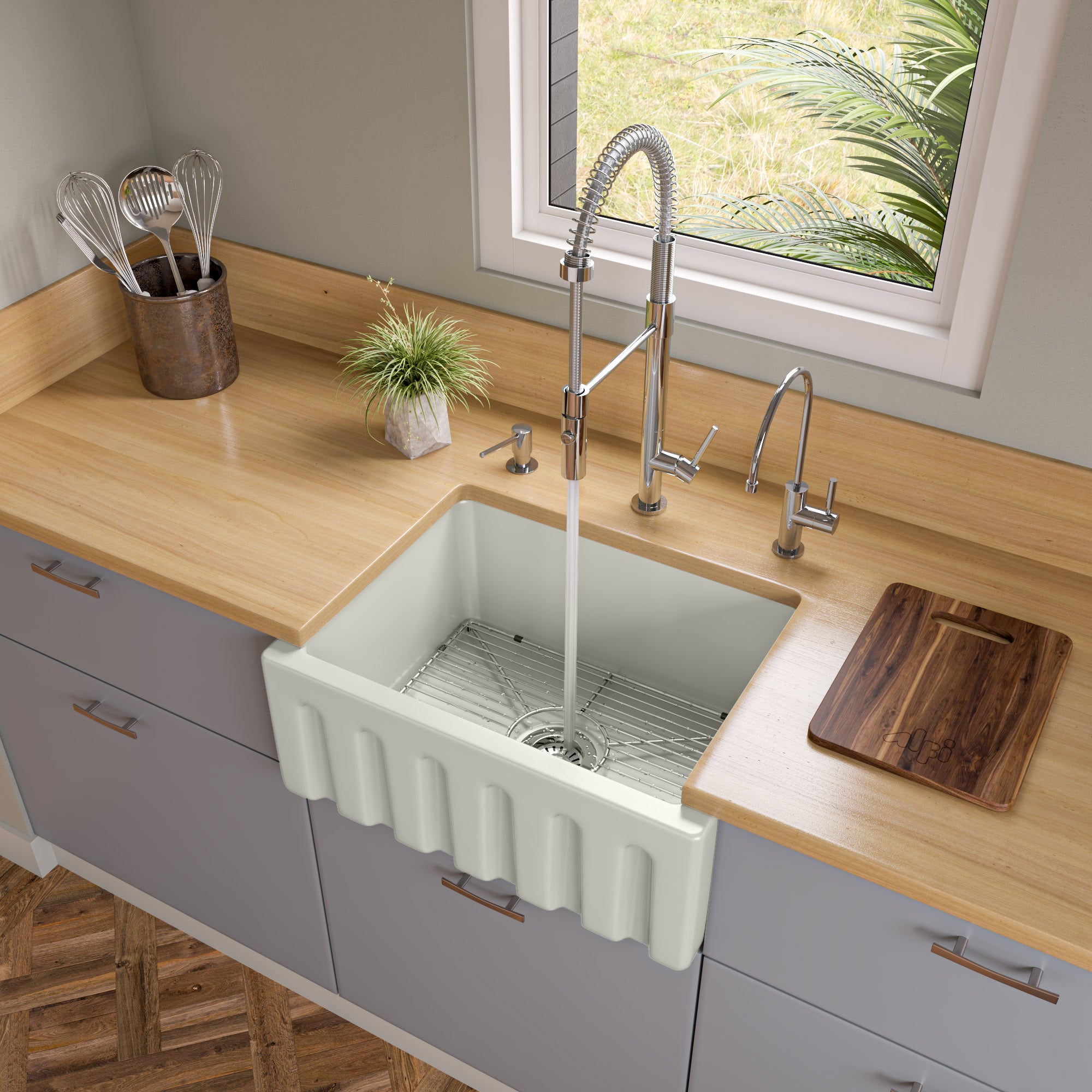 Reversible Smooth / Fluted Single Bowl Fireclay Farm Sink