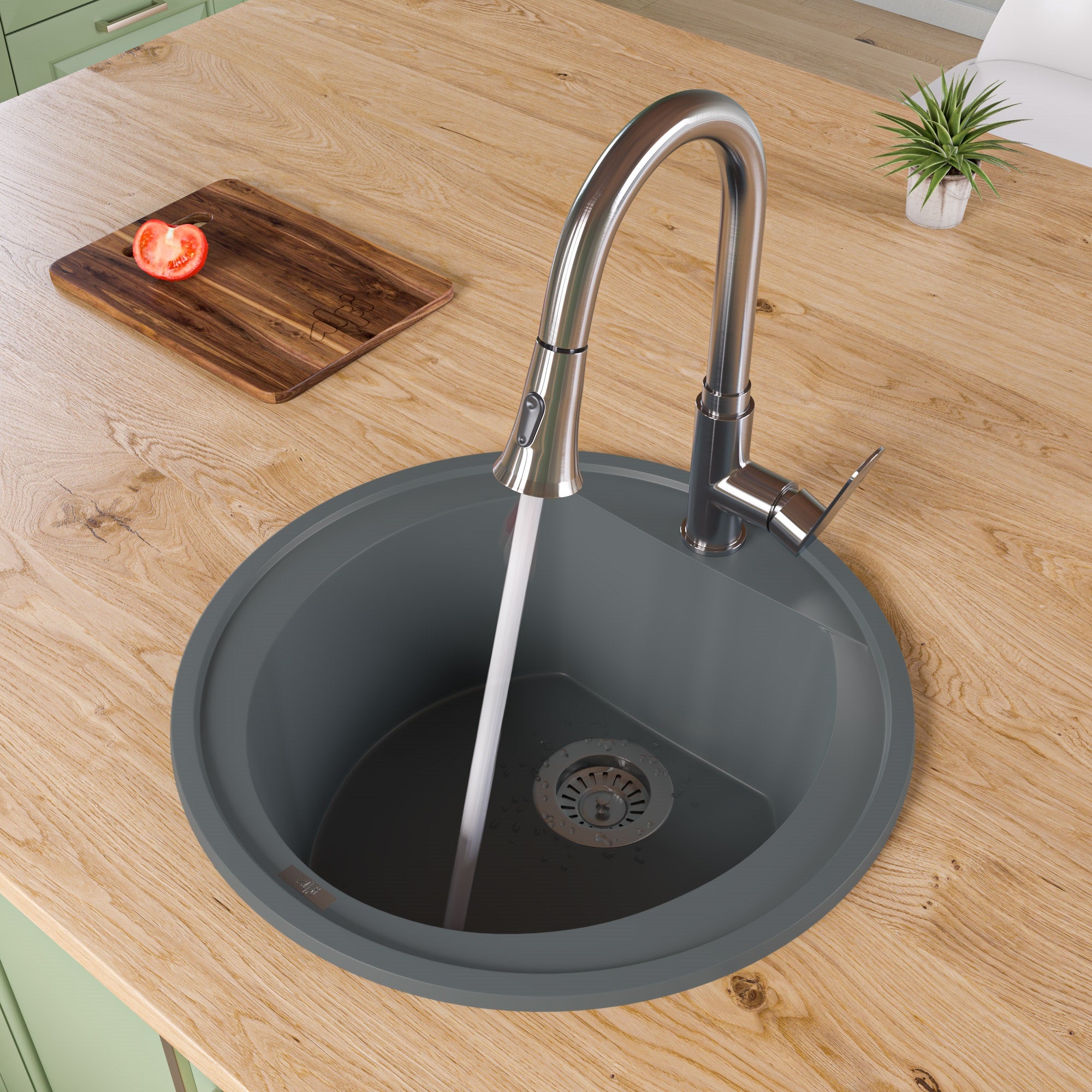 Round Granite Composite Kitchen Prep Sink