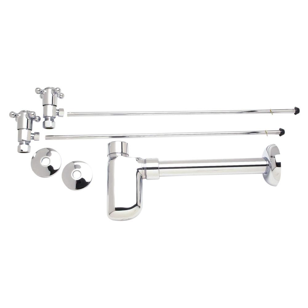 Lavatory Supply Kit - Brass Cross Handle with 1/4 Turn Ceramic Disc Cartridge Valve (MT4003X-NL) - Angle, Bottle Trap