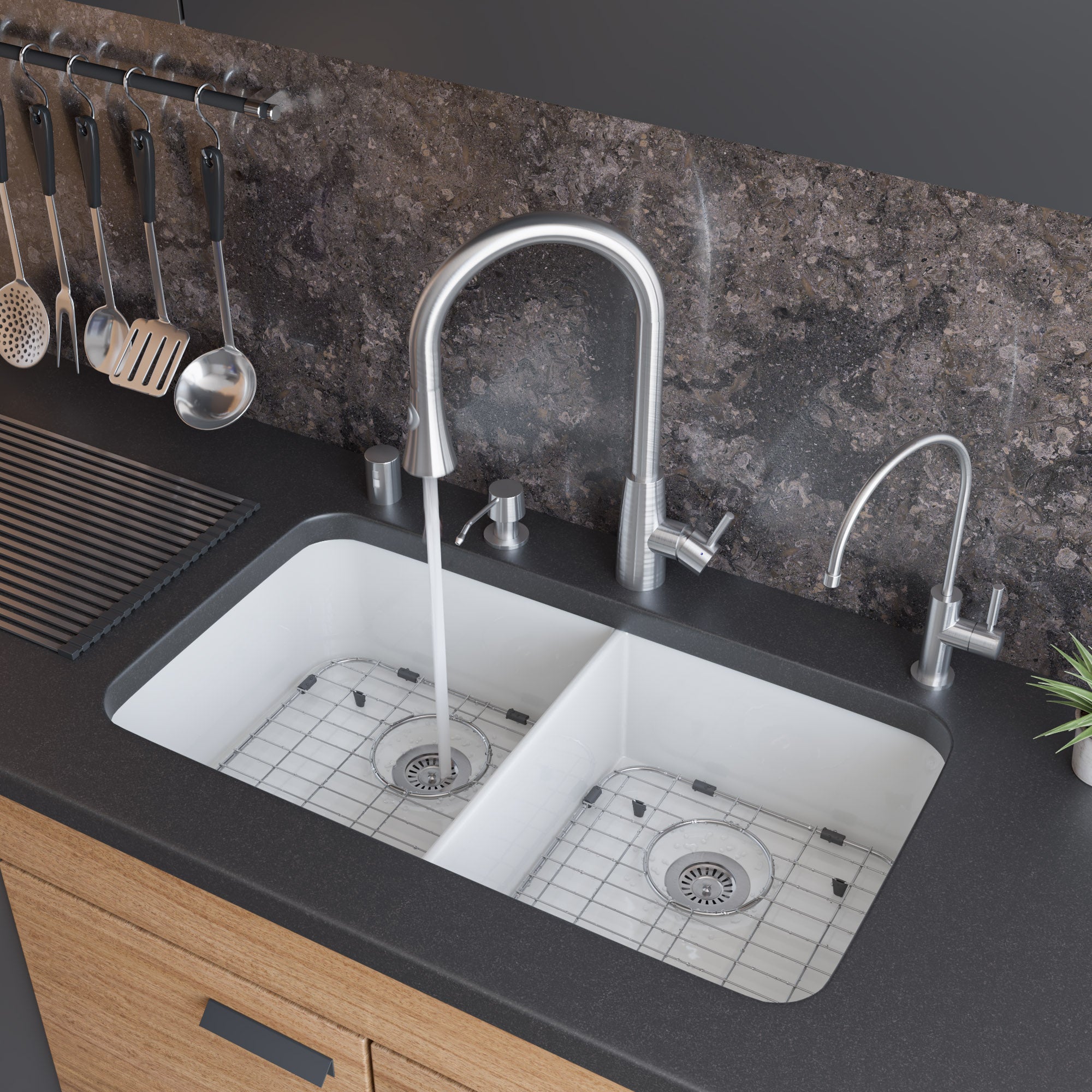 Double Bowl Fireclay Undermount Kitchen Sink