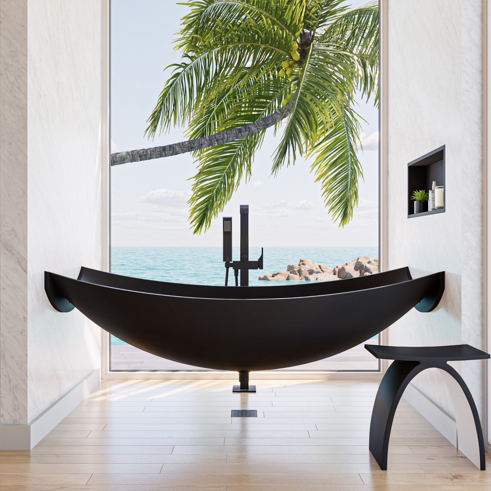 Solid Surface Resin Suspended Wall Mounted Hammock Bathtub