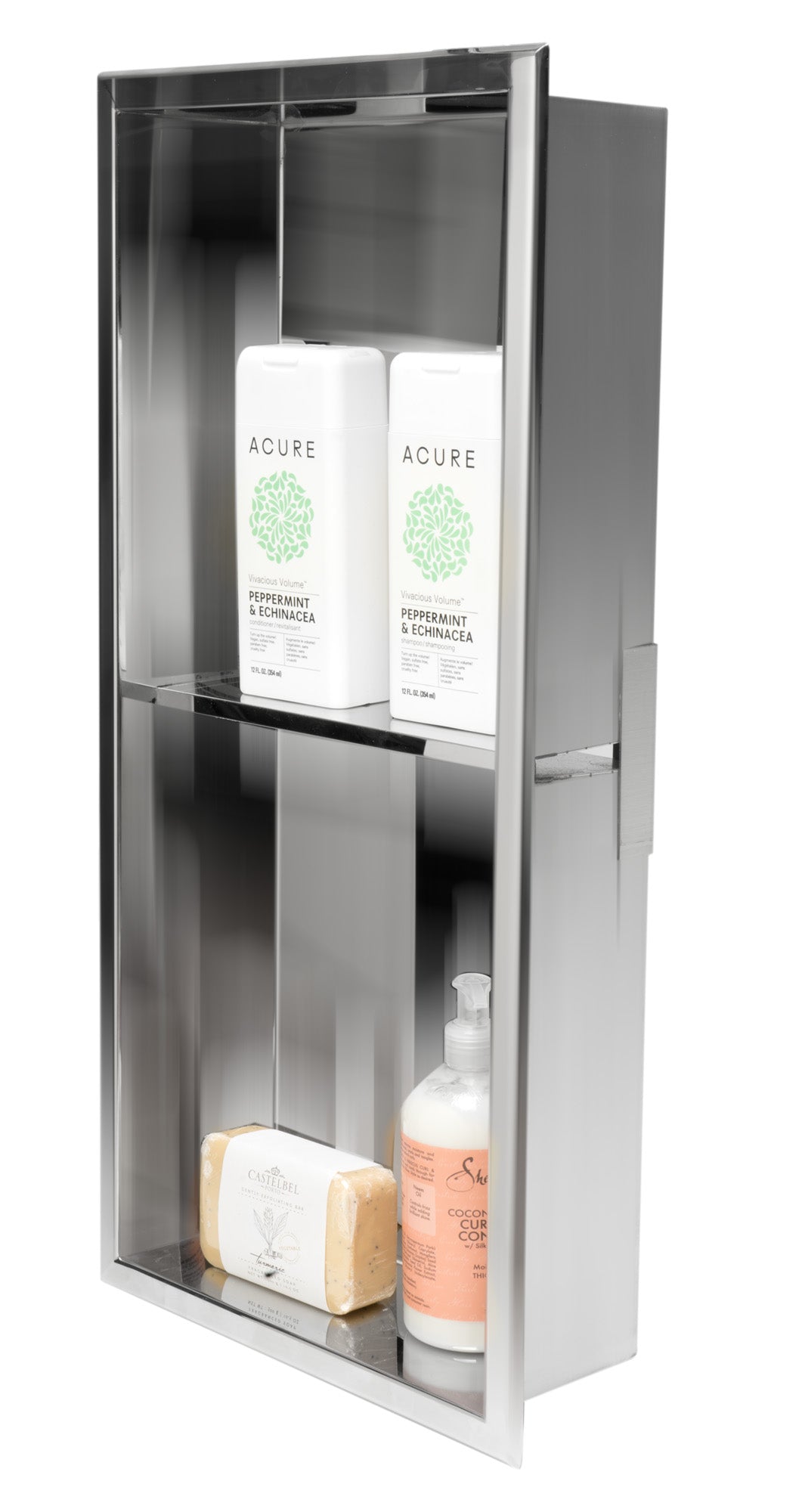 Polished Stainless Steel Vertical Double Shelf Bath Shower Niche