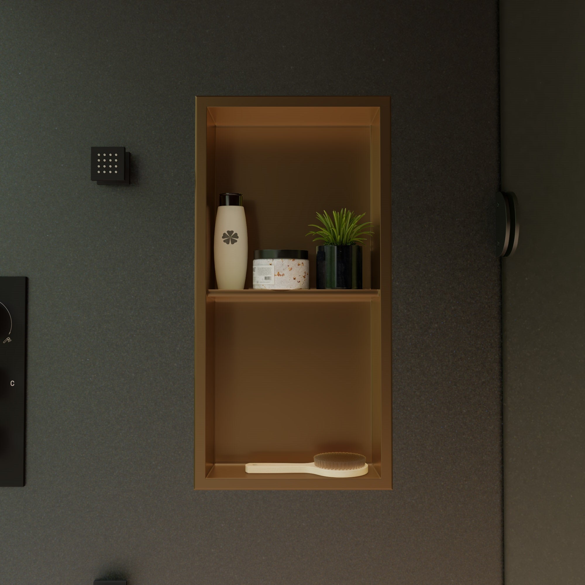 Brushed Gold Pvd Stainless Steel Vertical Double Shelf Shower