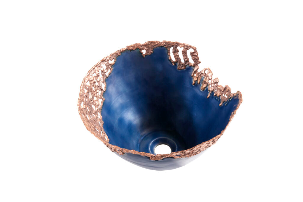 Thompson Traders GLASS-DB14-WINTBLU Molten Winter Blue Bathroom Sink in Winter Blue Enamel (Smooth) & Rose Gold (Welding)