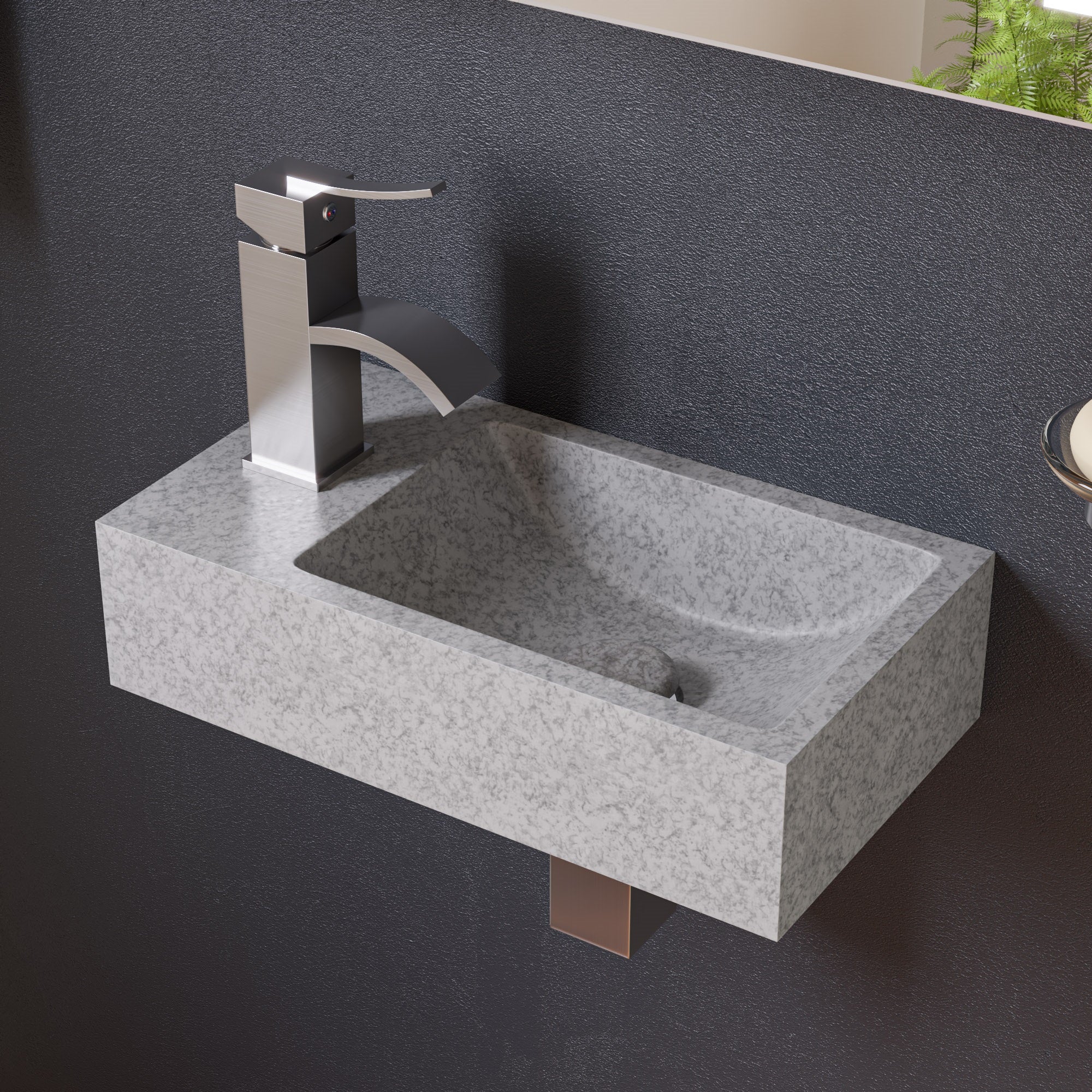 Solid Concrete Gray Matte Wall Mounted Bathroom Sink