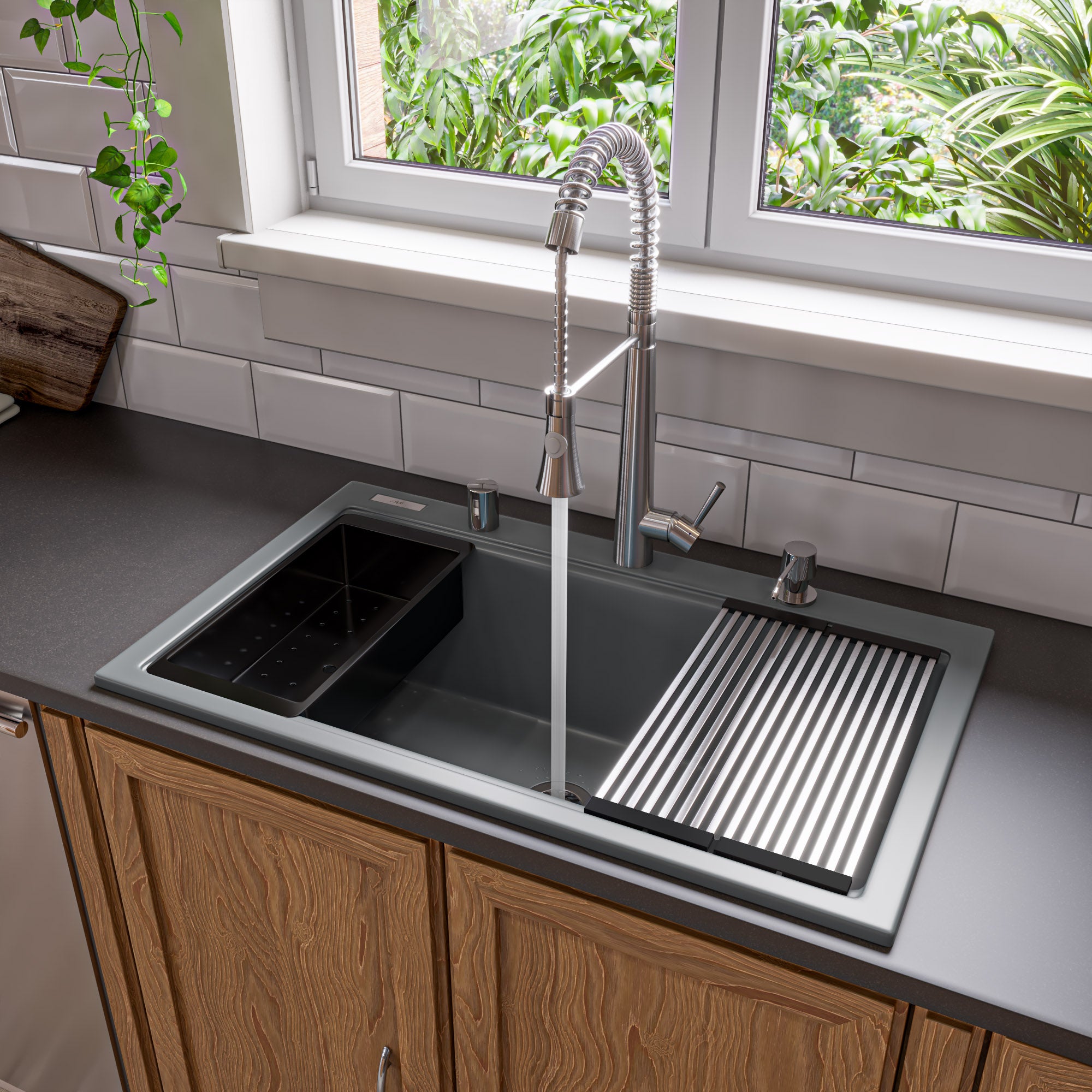 Composite Workstation Step Rim Single Bowl Drop In Sink Accessories