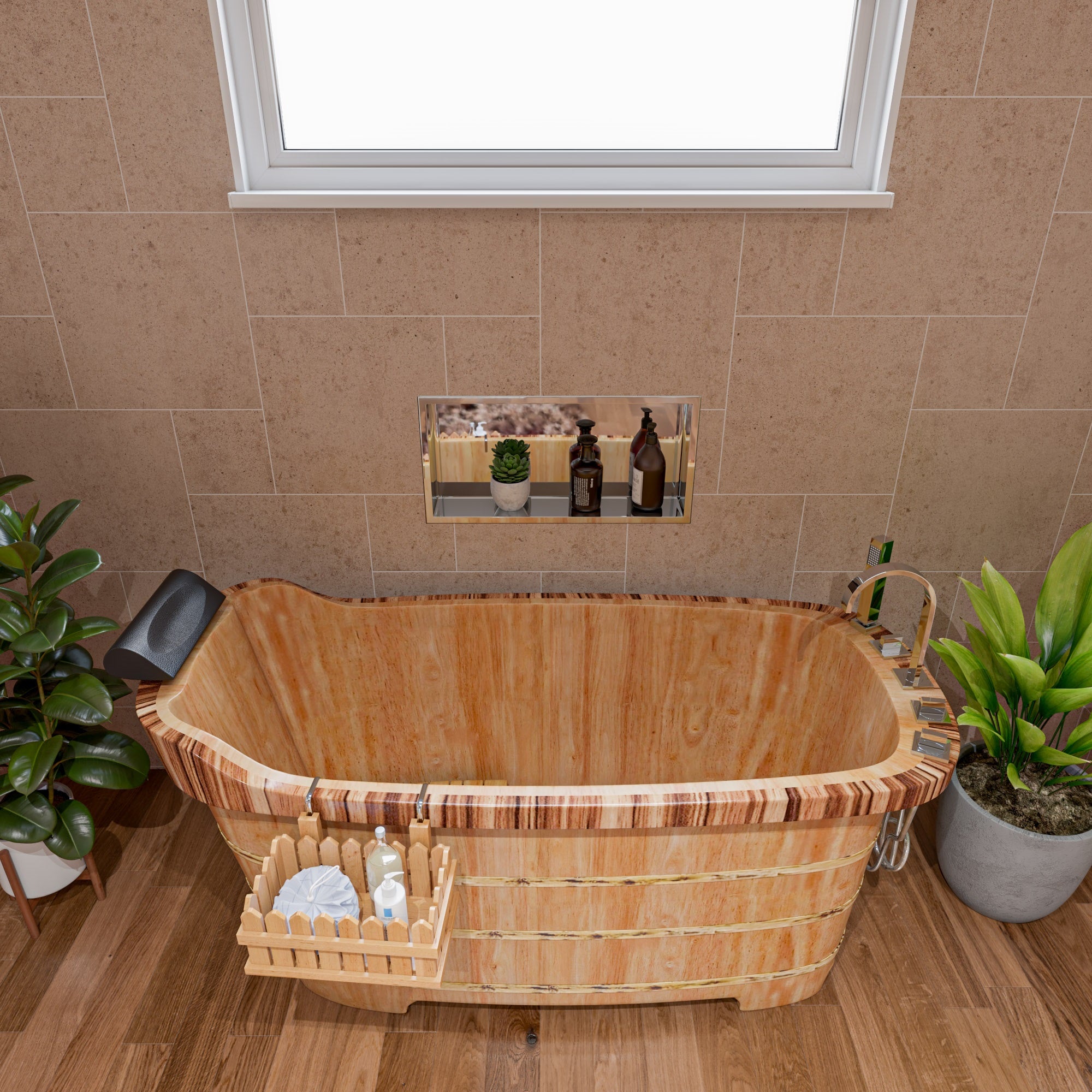 Wooden Bathtub With Chrome Tub Filler