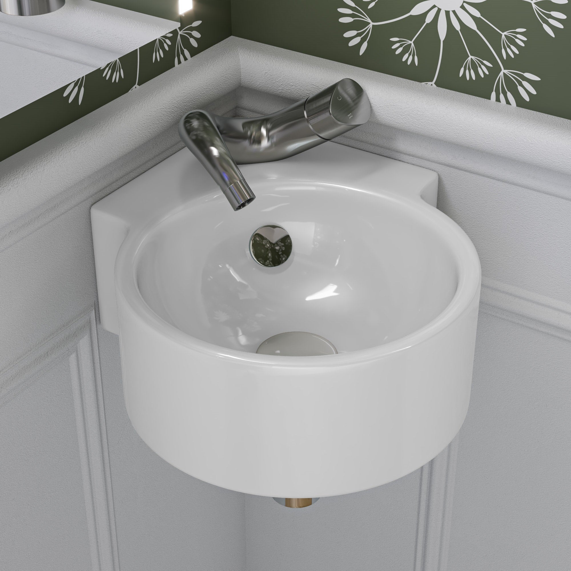 Corner Wall Mounted Ceramic Sink With Faucet Hole
