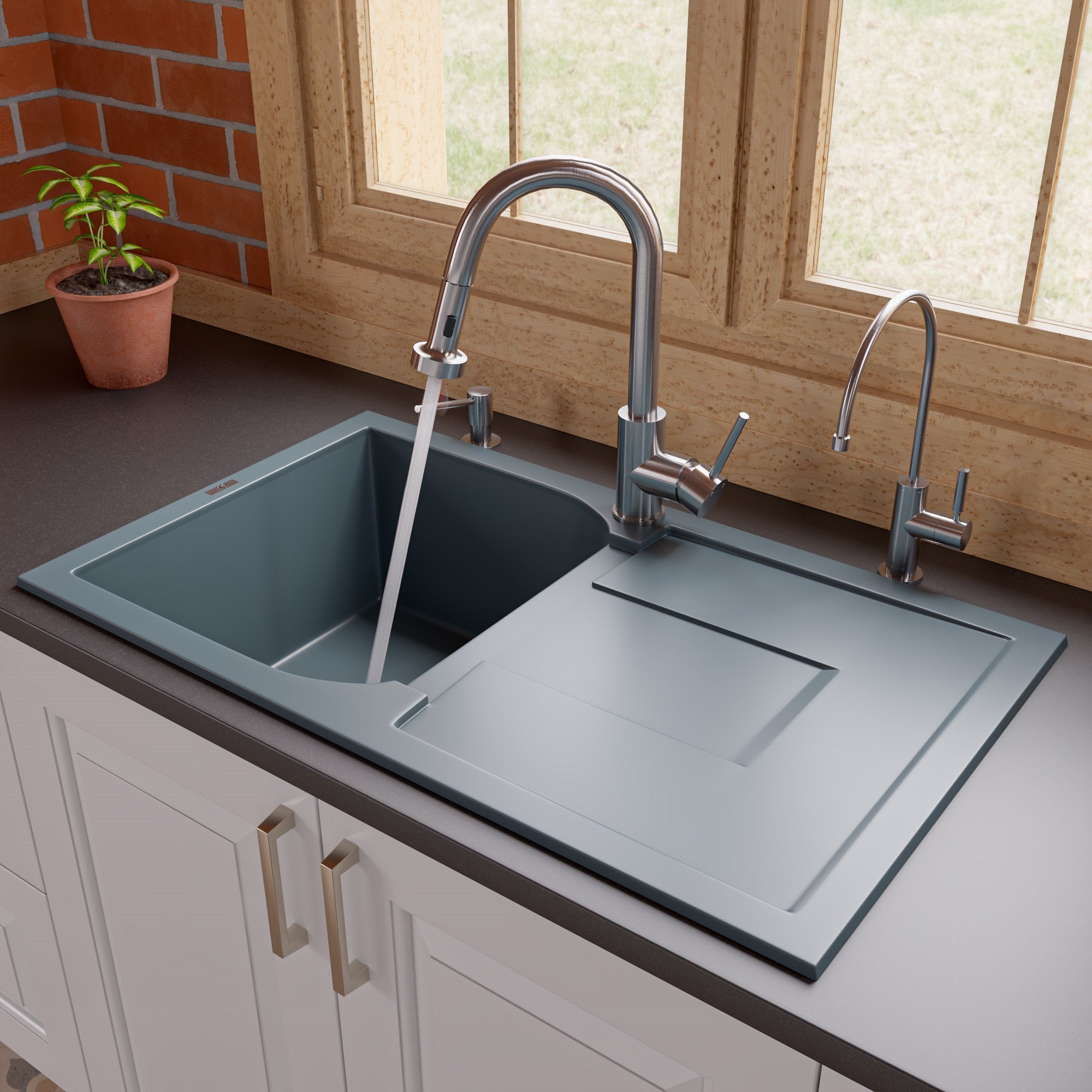 Bowl Granite Composite Kitchen Sink With Drainboard