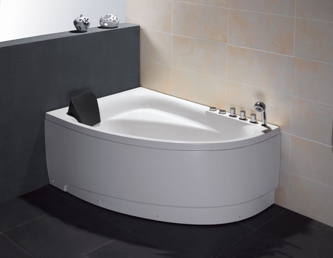 Corner White Acrylic Whirlpool Bath Tub - Drain On