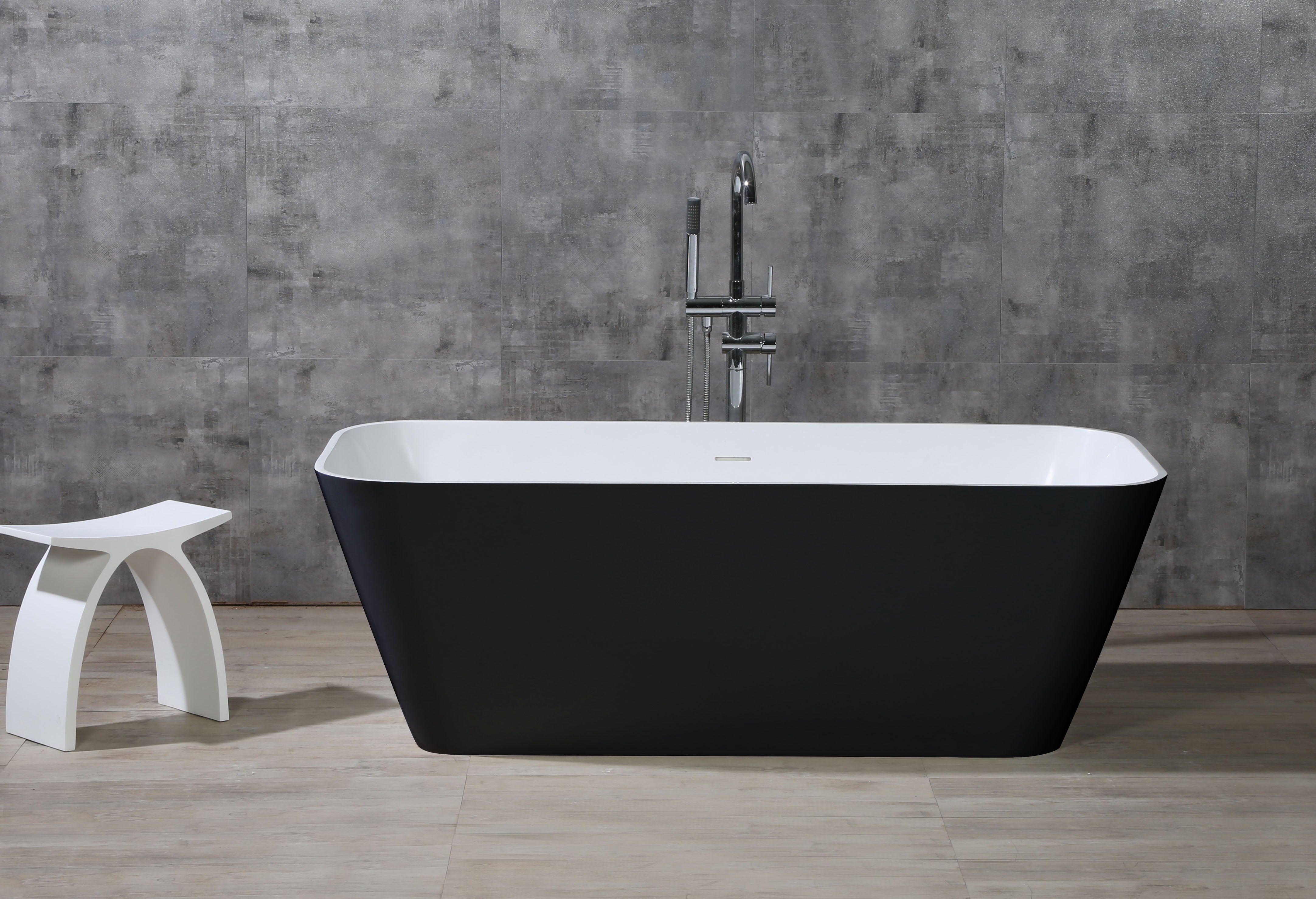 White Matte Rectangular Solid Surface Resin Soaking Bathtub