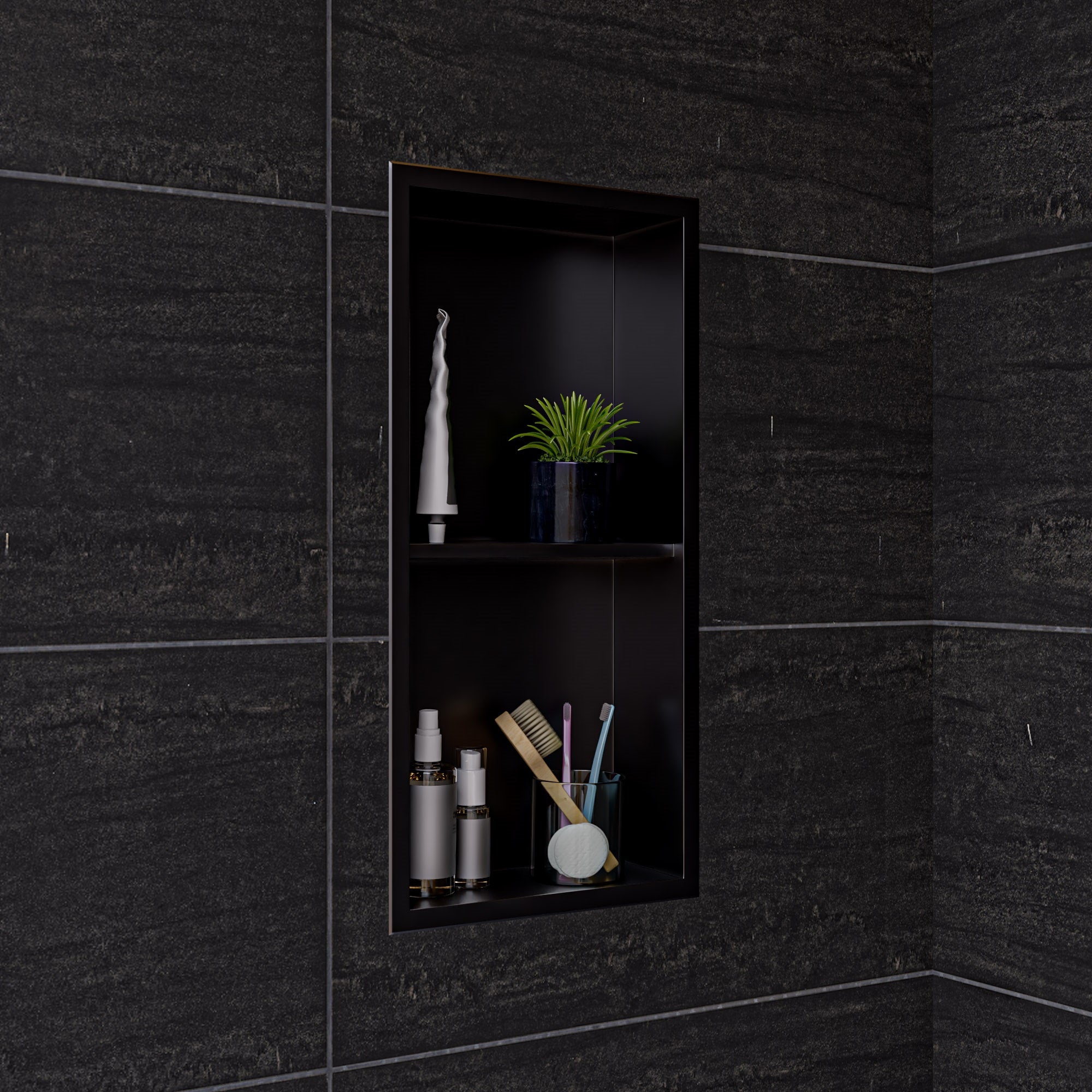 Brushed Black Pvd Stainless Steel Vertical Double Shelf Shower