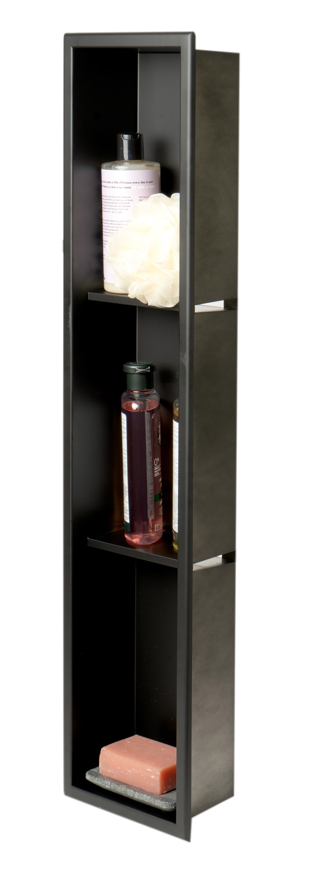 Black Matte Stainless Steel Vertical Triple Shelf Bath Shower