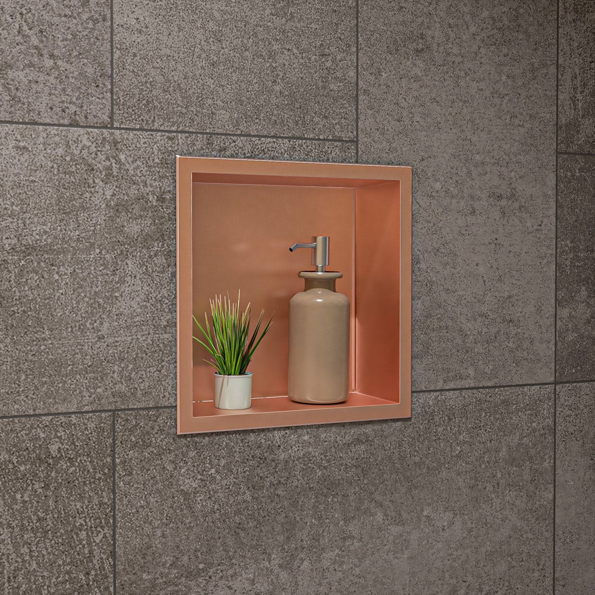 Brushed Copper Pvd Stainless Steel Square Single Shelf Shower